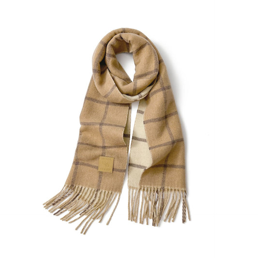 Women’s Extra-Long Windowpane Check Winter Scarf with Fringe