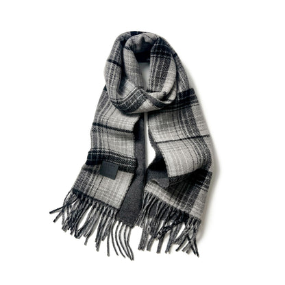 Women’s Extra-Long Windowpane Check Winter Scarf with Fringe