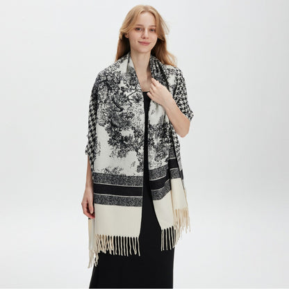 Women’s Extra-Long Houndstooth Winter Scarf Shawl Wrap