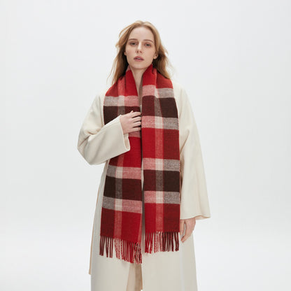 Women’s Extra-Long Windowpane Check Winter Scarf with Fringe