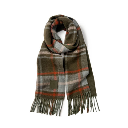 Women’s Extra-Long Windowpane Check Winter Scarf with Fringe