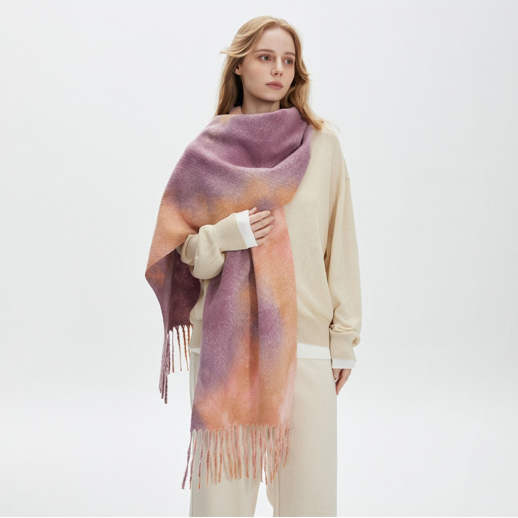 Women’s Extra-Long Tie-Dye Winter Scarf with Fringe