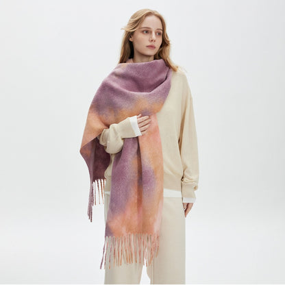 Women’s Extra-Long Tie-Dye Winter Scarf with Fringe
