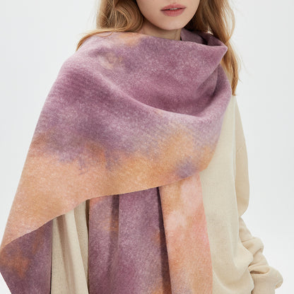 Women’s Extra-Long Tie-Dye Winter Scarf with Fringe