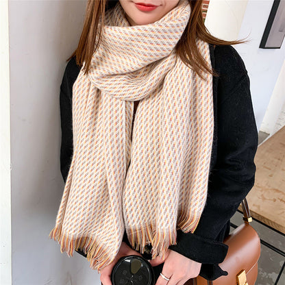 Women’s Geometric Weave Winter Scarf Wrap – Beige