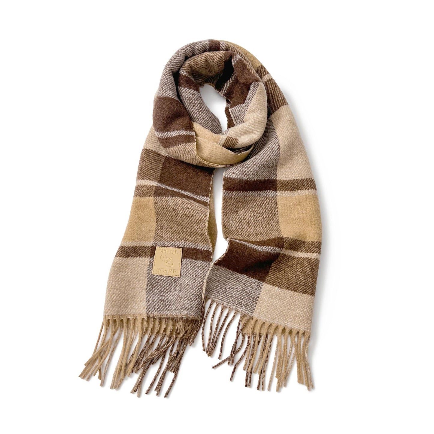 Women’s Extra-Long Windowpane Check Winter Scarf with Fringe