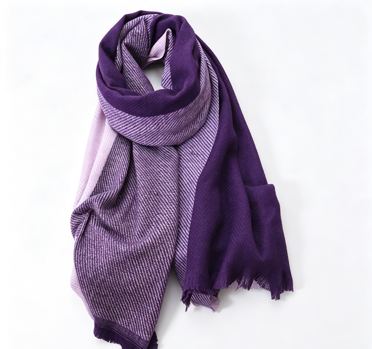 Women’s Color-Block Winter Scarf with Fringe – Purple
