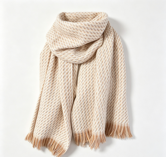 Women’s Geometric Weave Winter Scarf Wrap – Beige